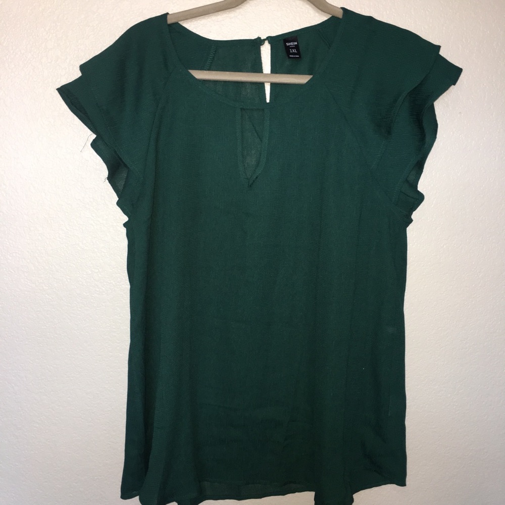 SHEIN 1XL Short Sleeve Forest Green Top